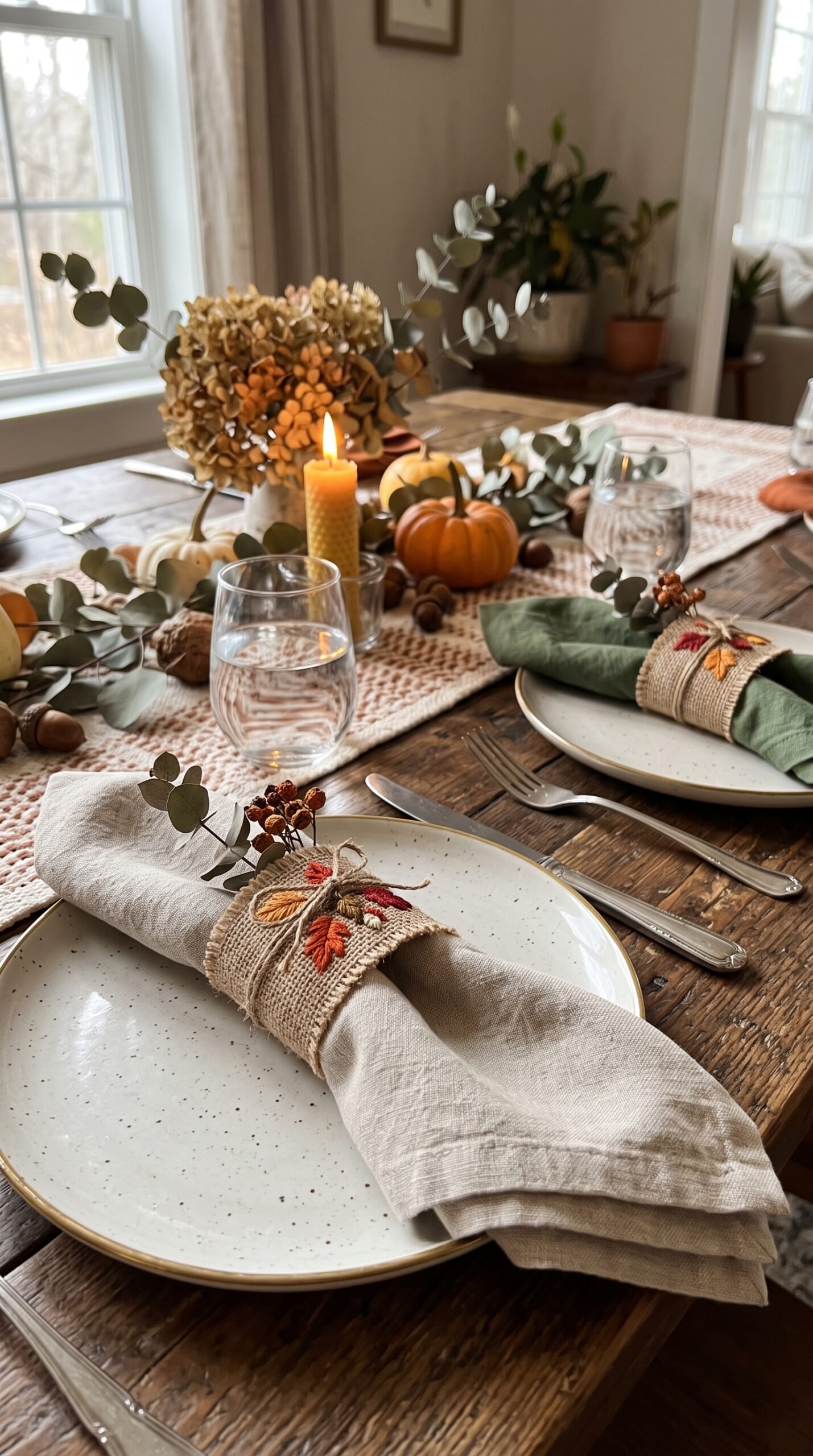 autumn cloth napkin rings on a dining table