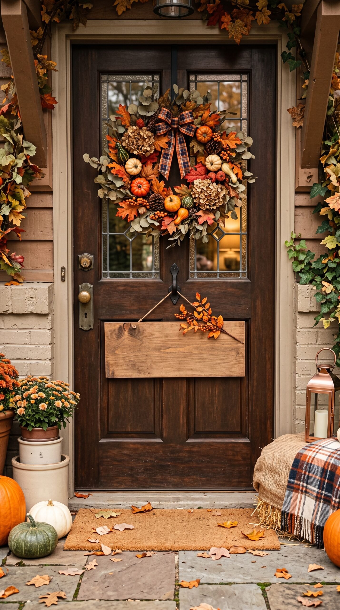 autumn welcome sign on a front door