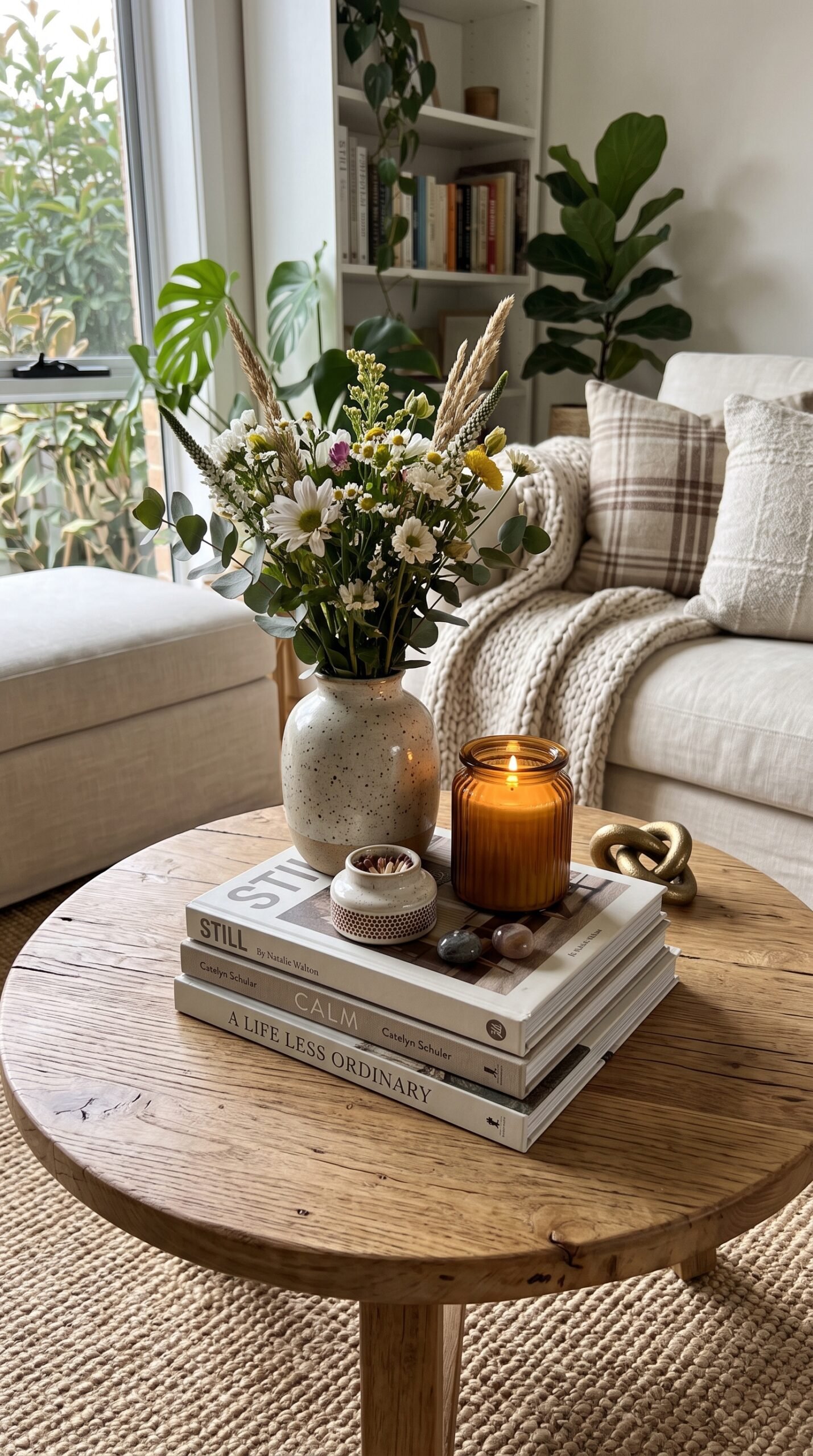 coffee table decor grouped in threes
