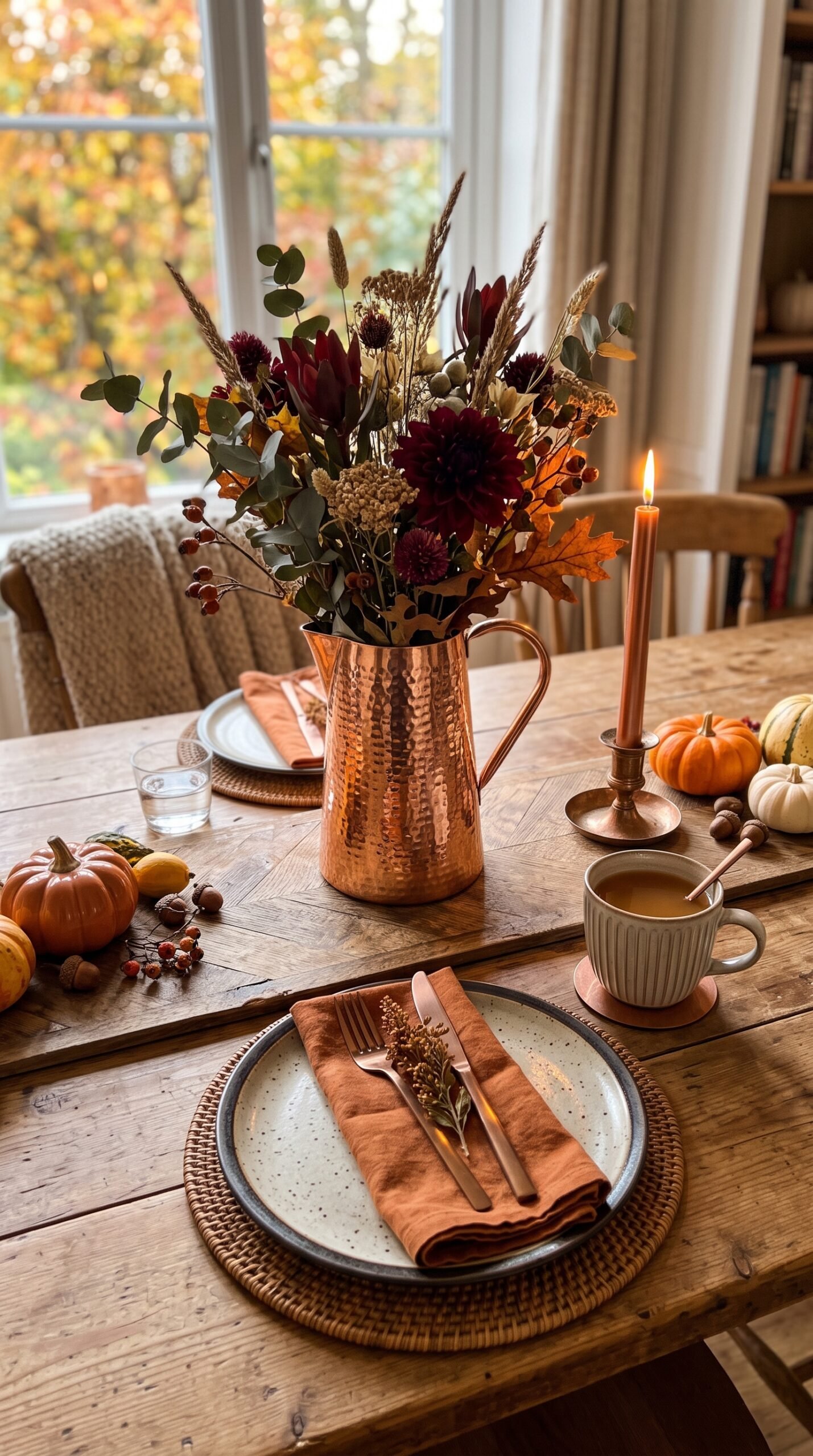 copper accents on a fall table