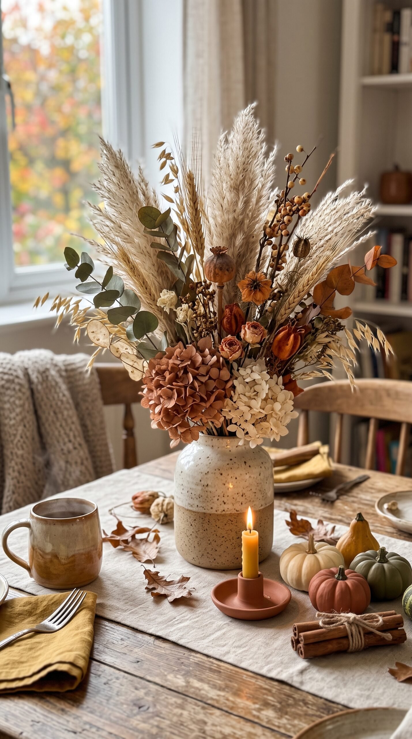 dried floral accents on a fall table