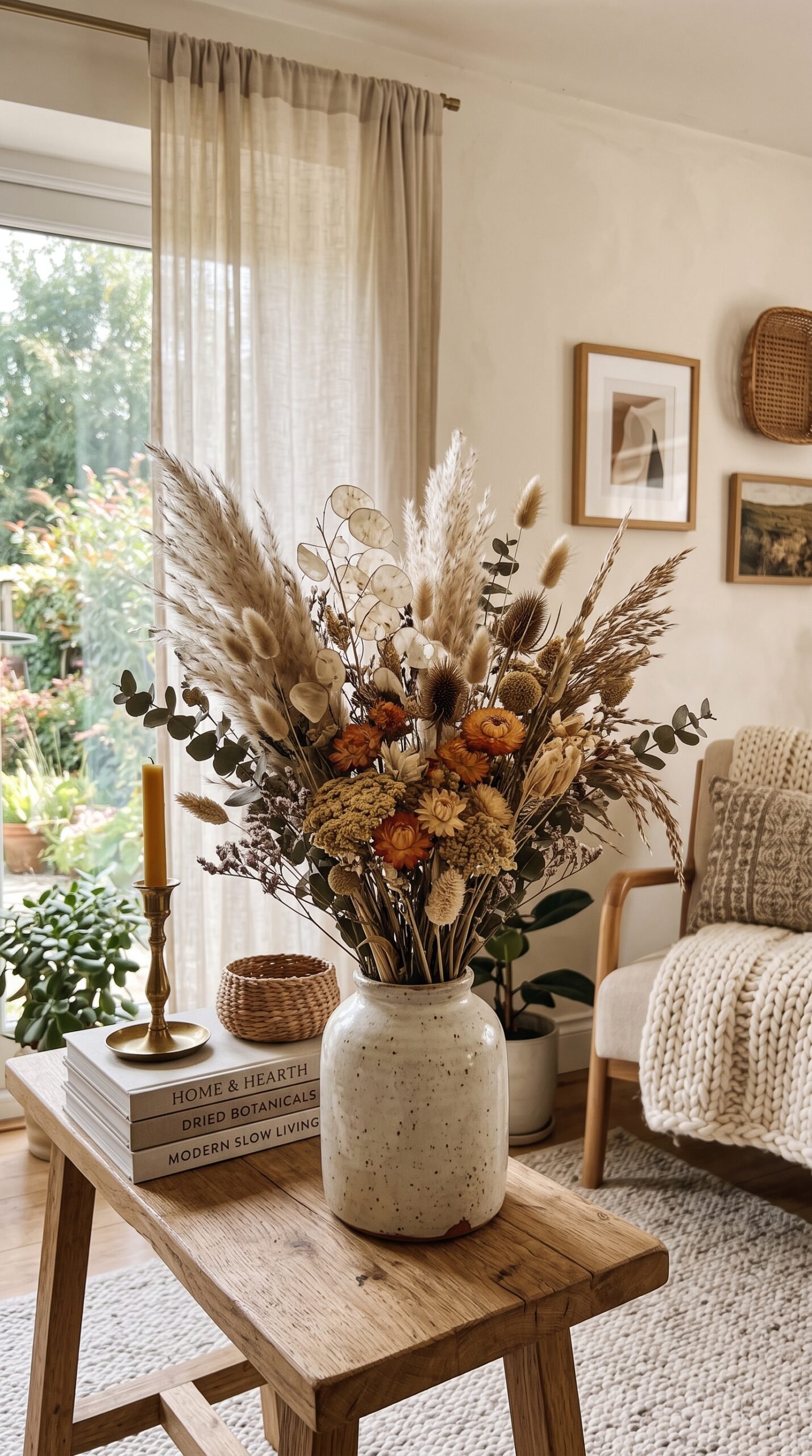 dried floral arrangements in a home