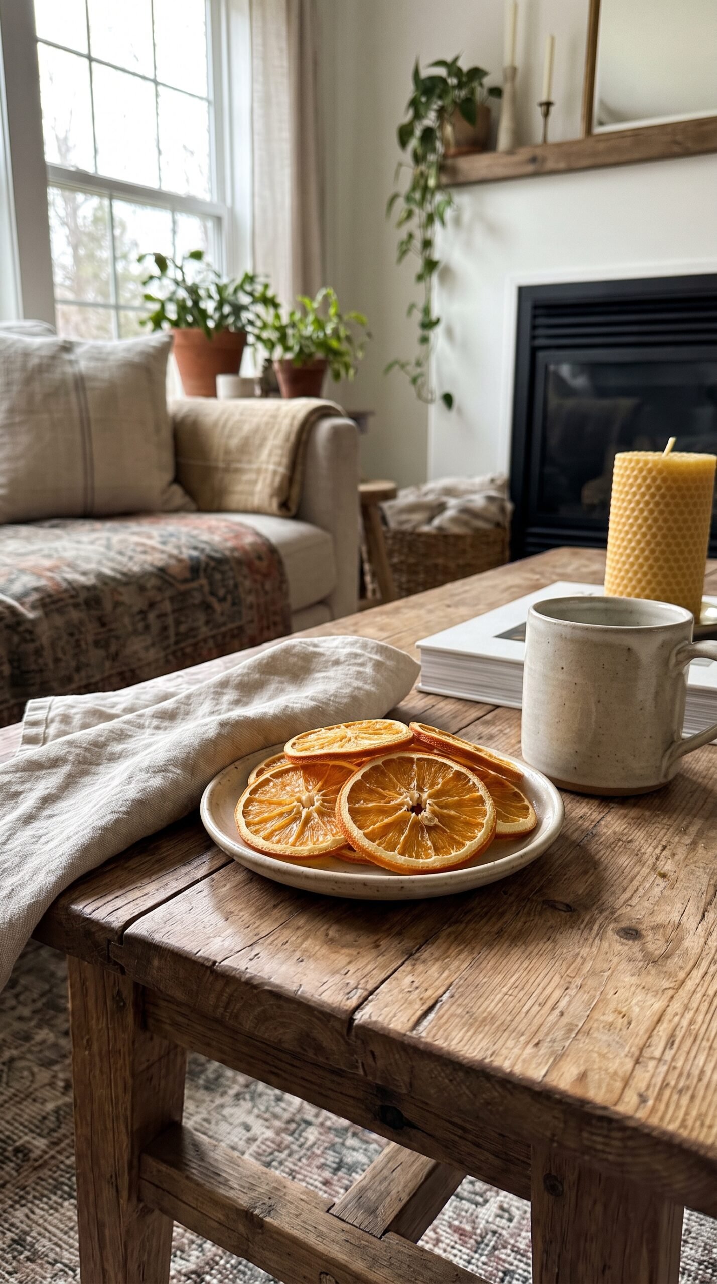 small dish of dried orange slices on a coffee table