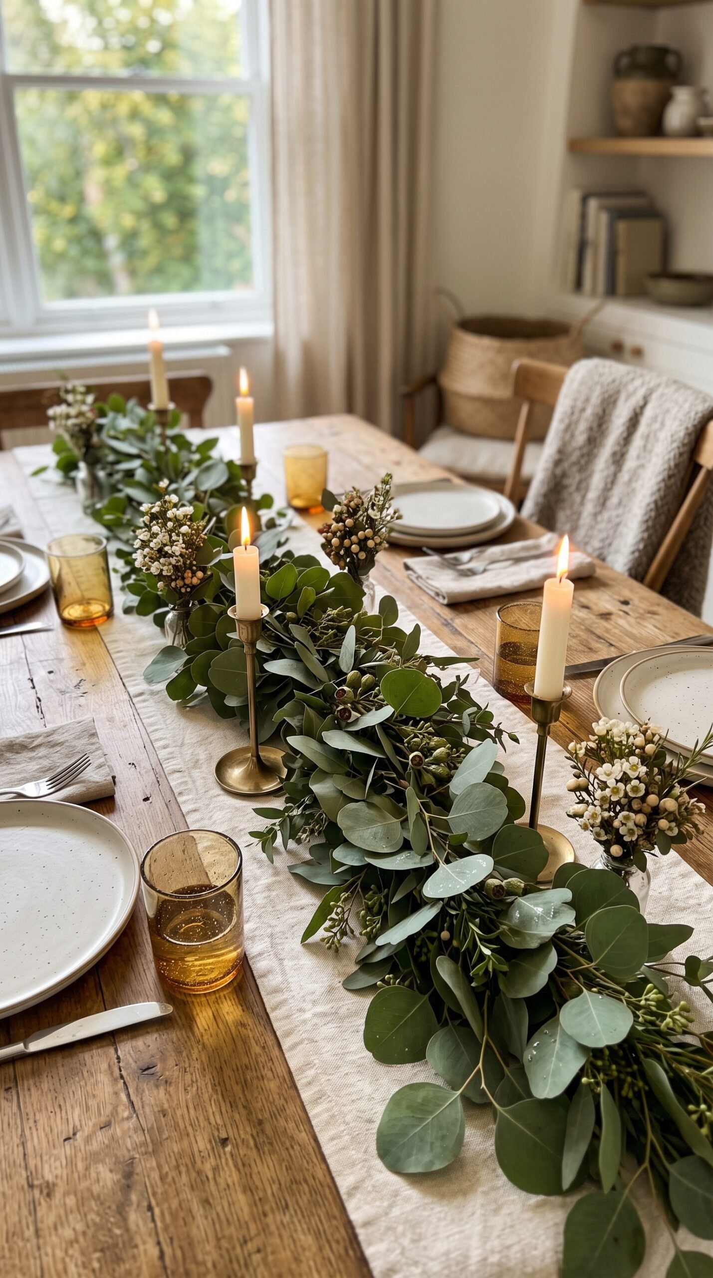eucalyptus garland down a table center