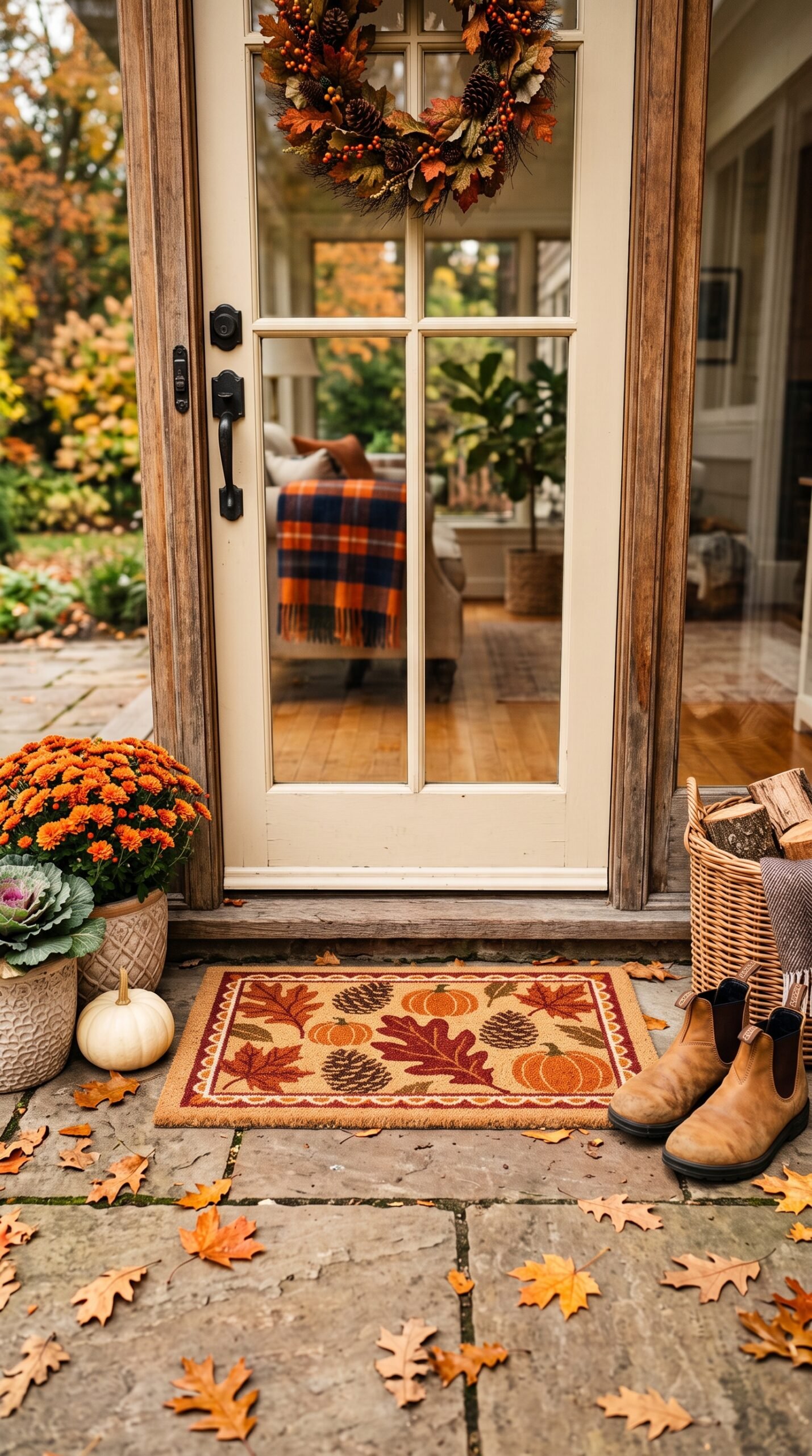 fall doormat at a patio door