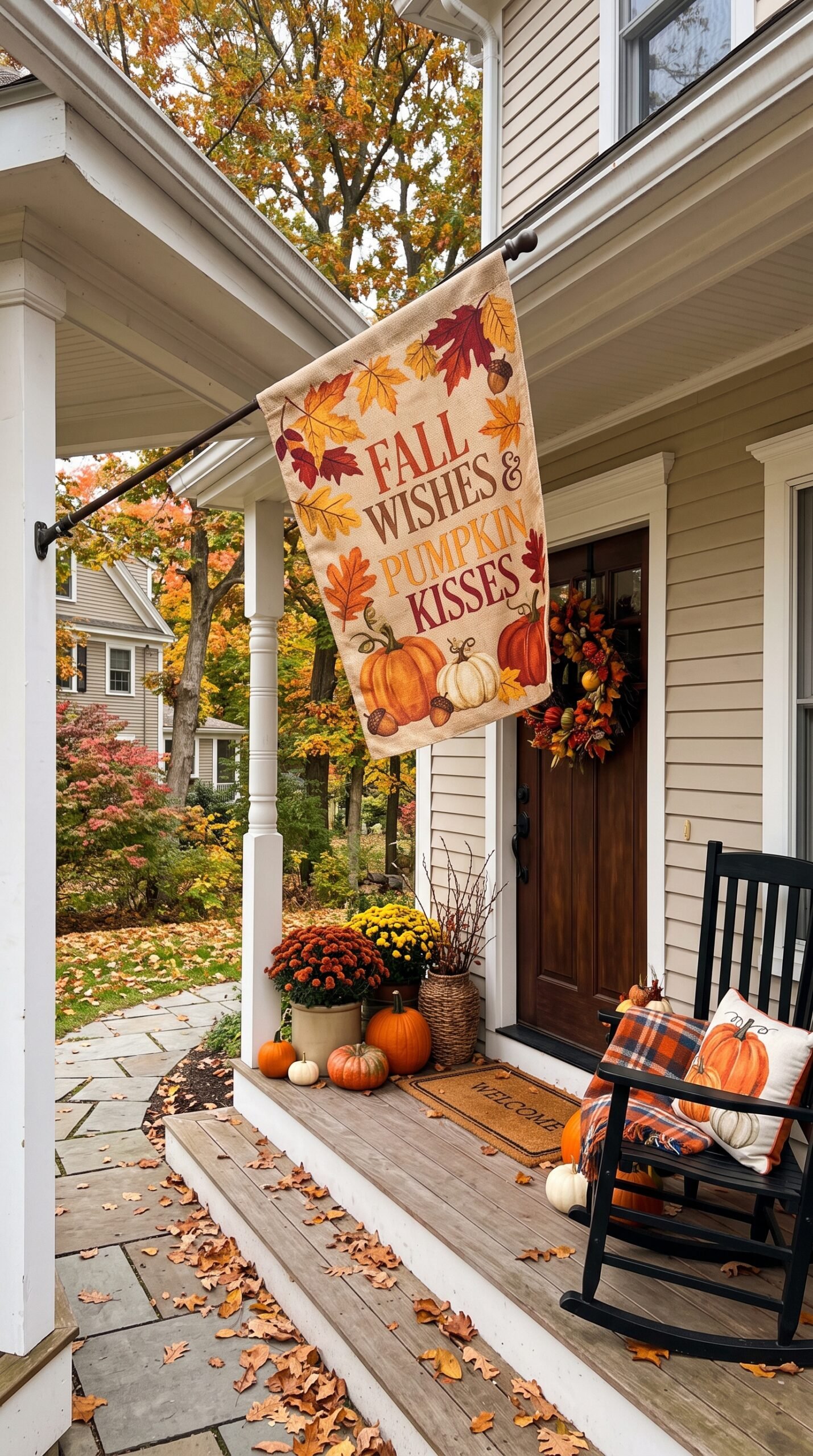 fall flag on a front porch
