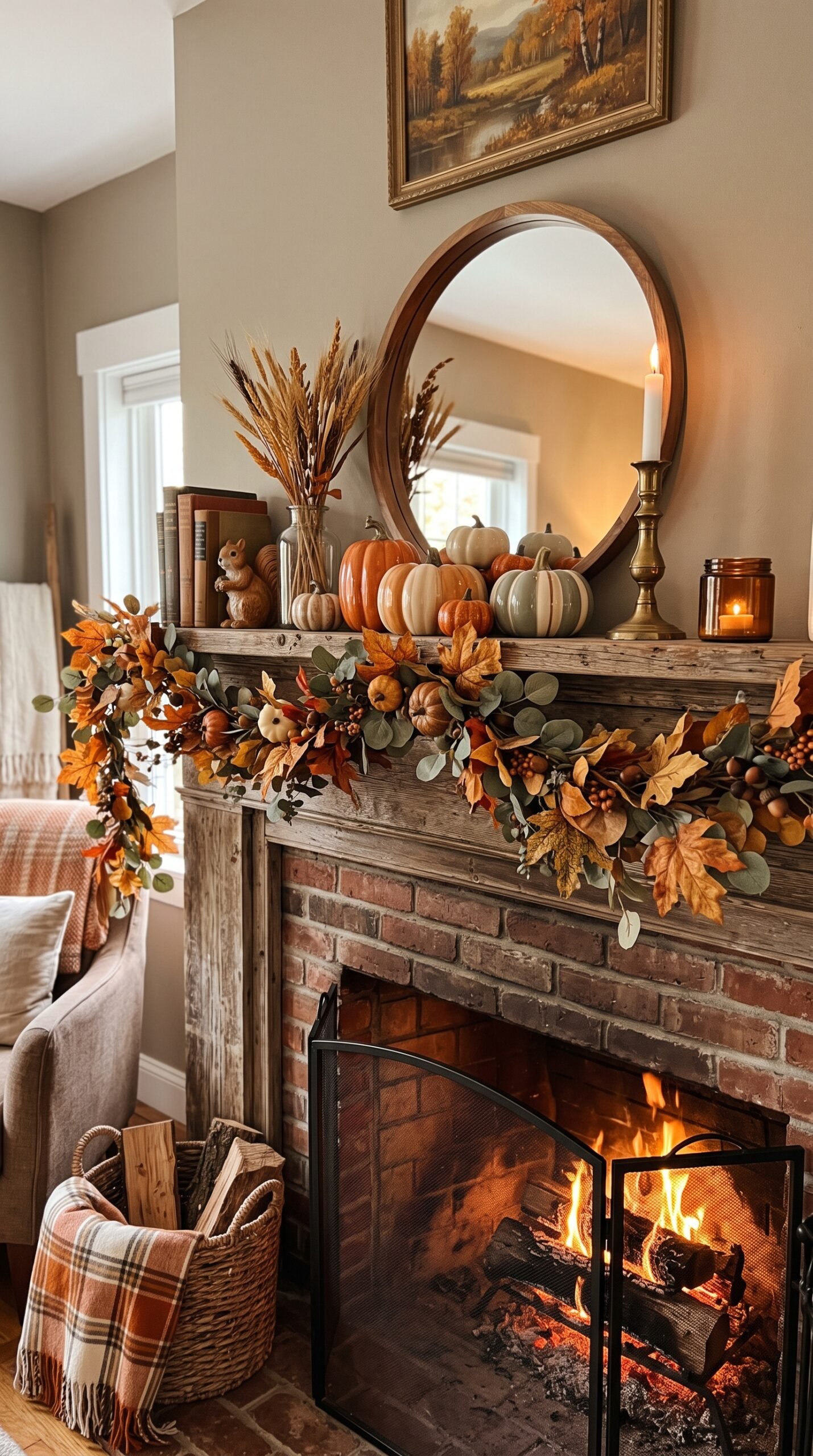 fall mantel display in a home
