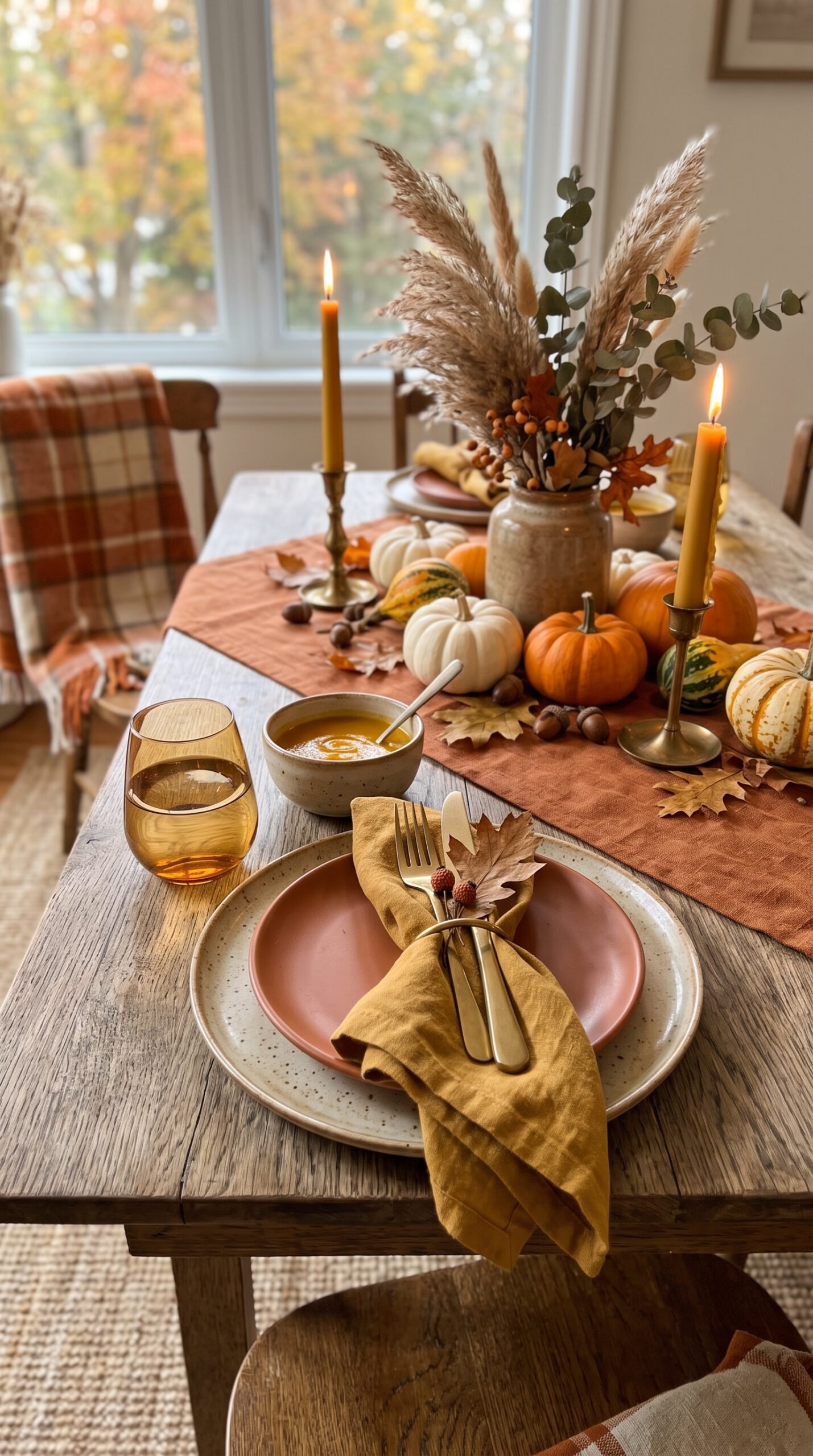 cozy gathered fall table decor