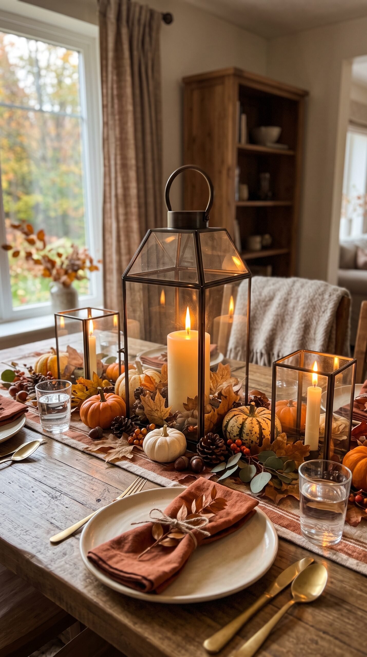 wooden charger plates on a fall dining table