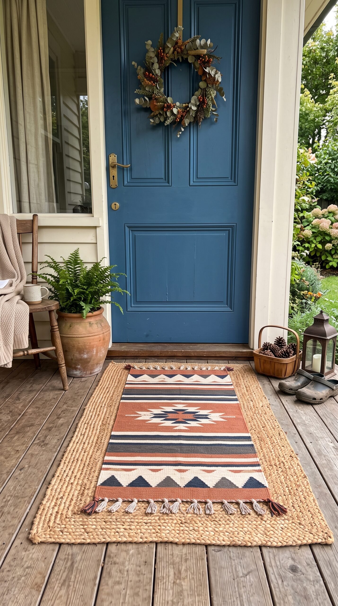 layered doormats on a front porch