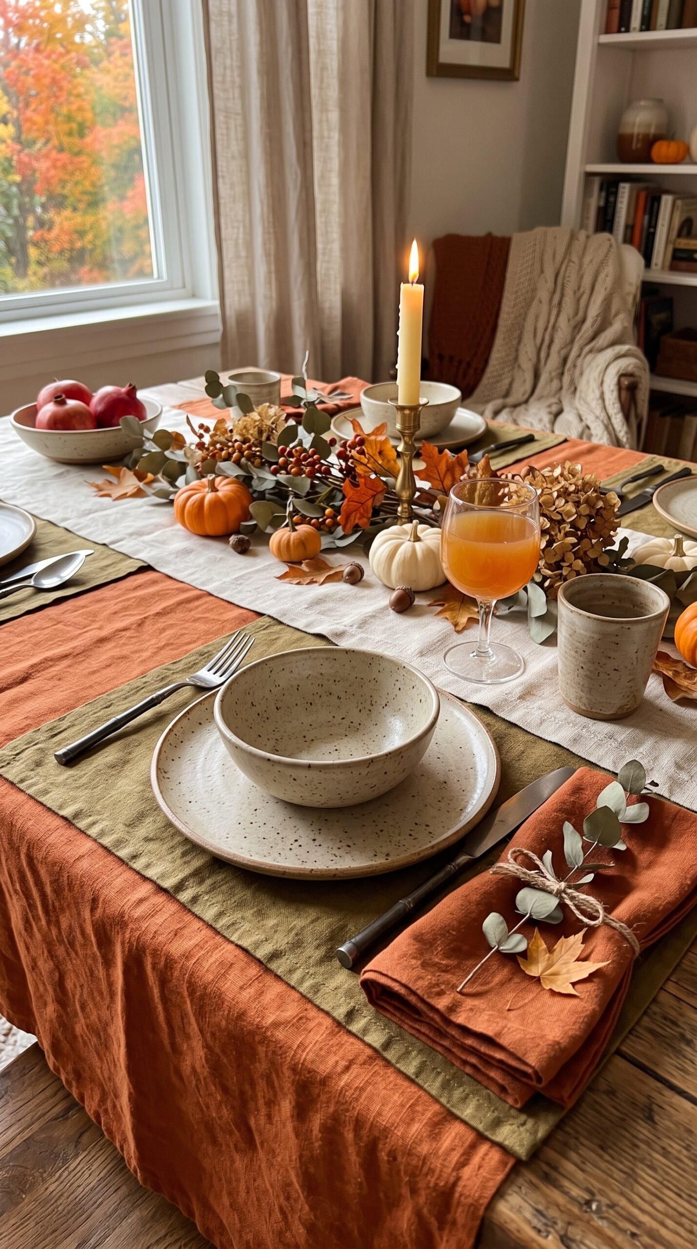 layered warm linens on a fall table