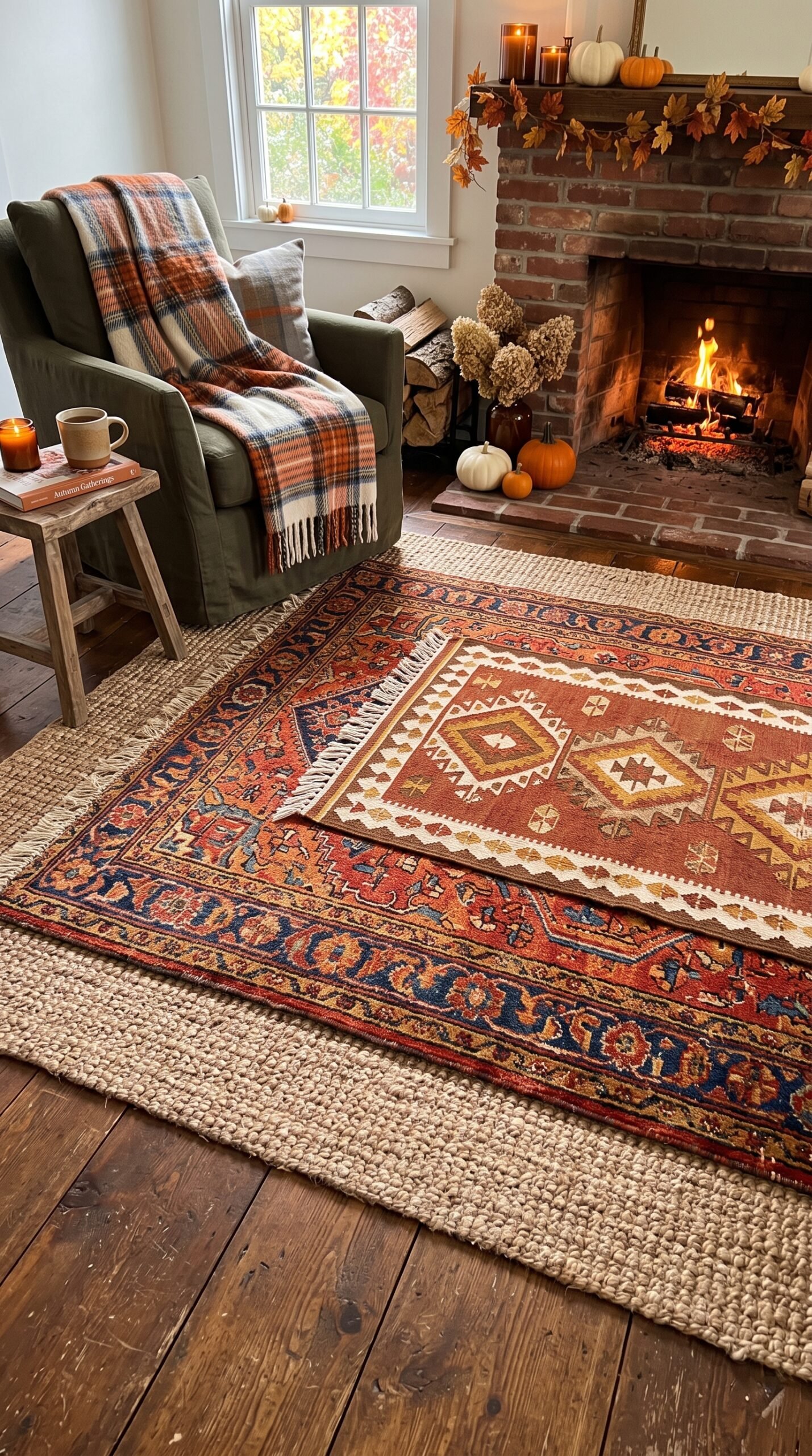 layered rugs in a fall home