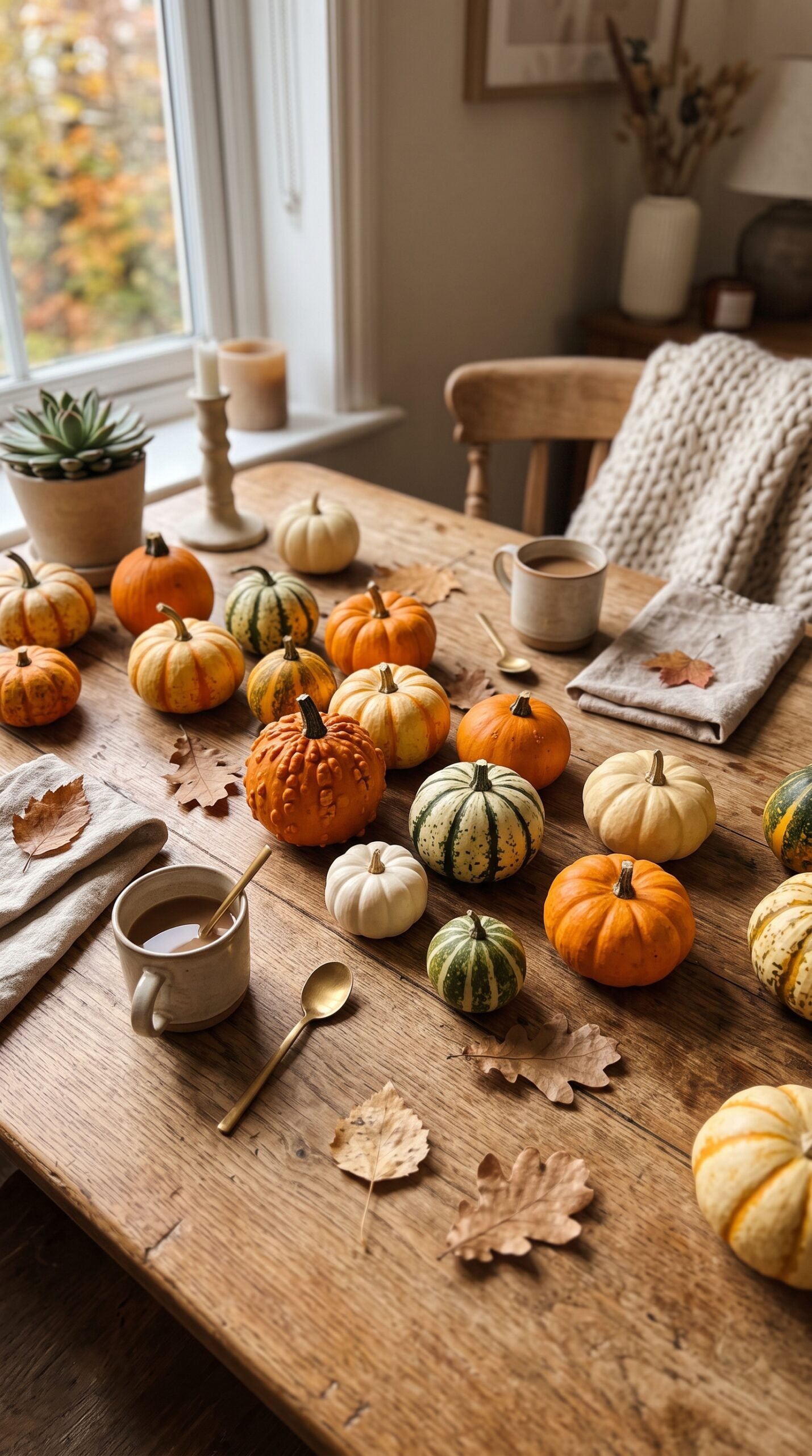 mini gourds scattered on a table