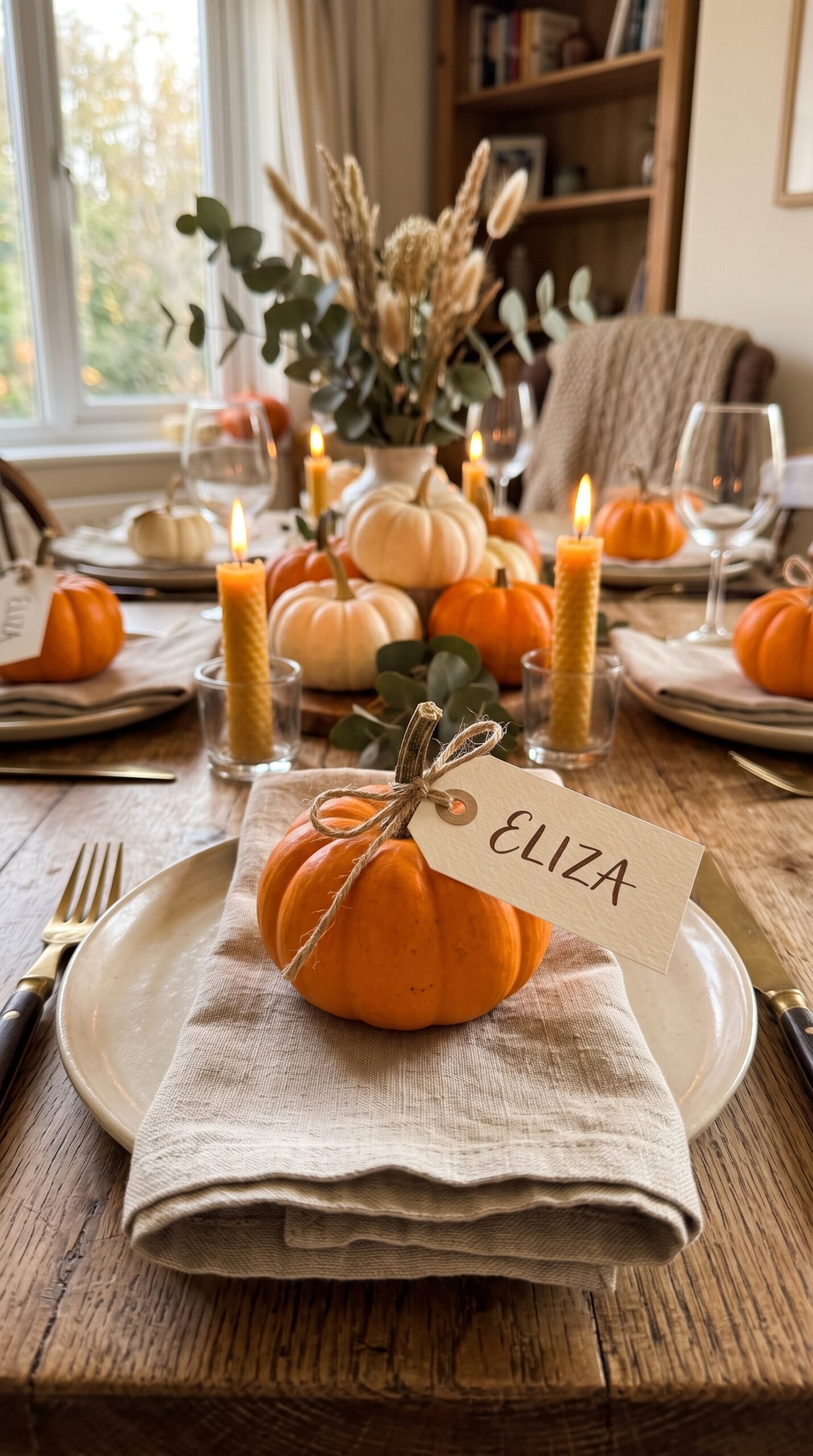 mini pumpkins as place cards