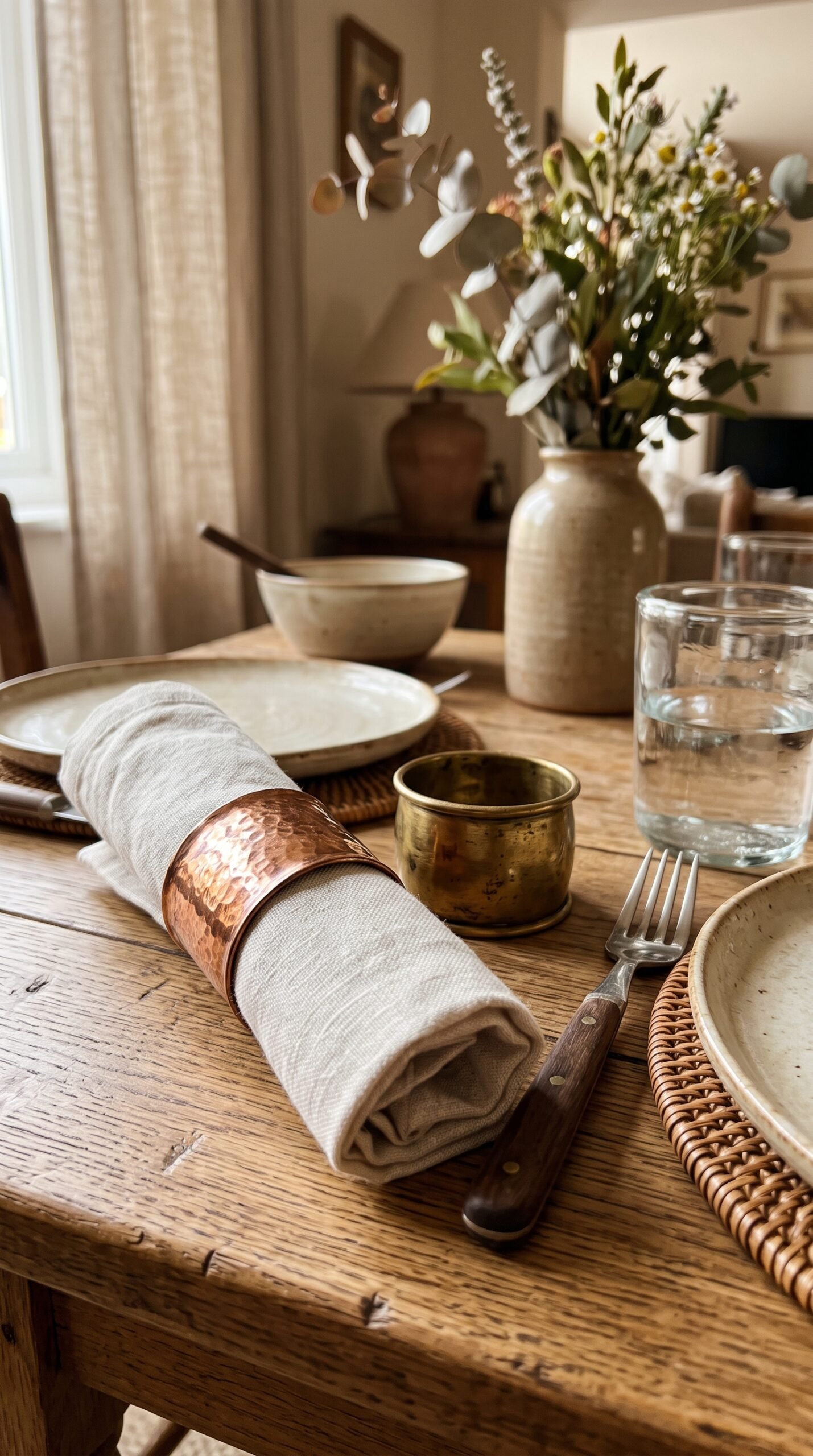 warm toned napkin rings on a table