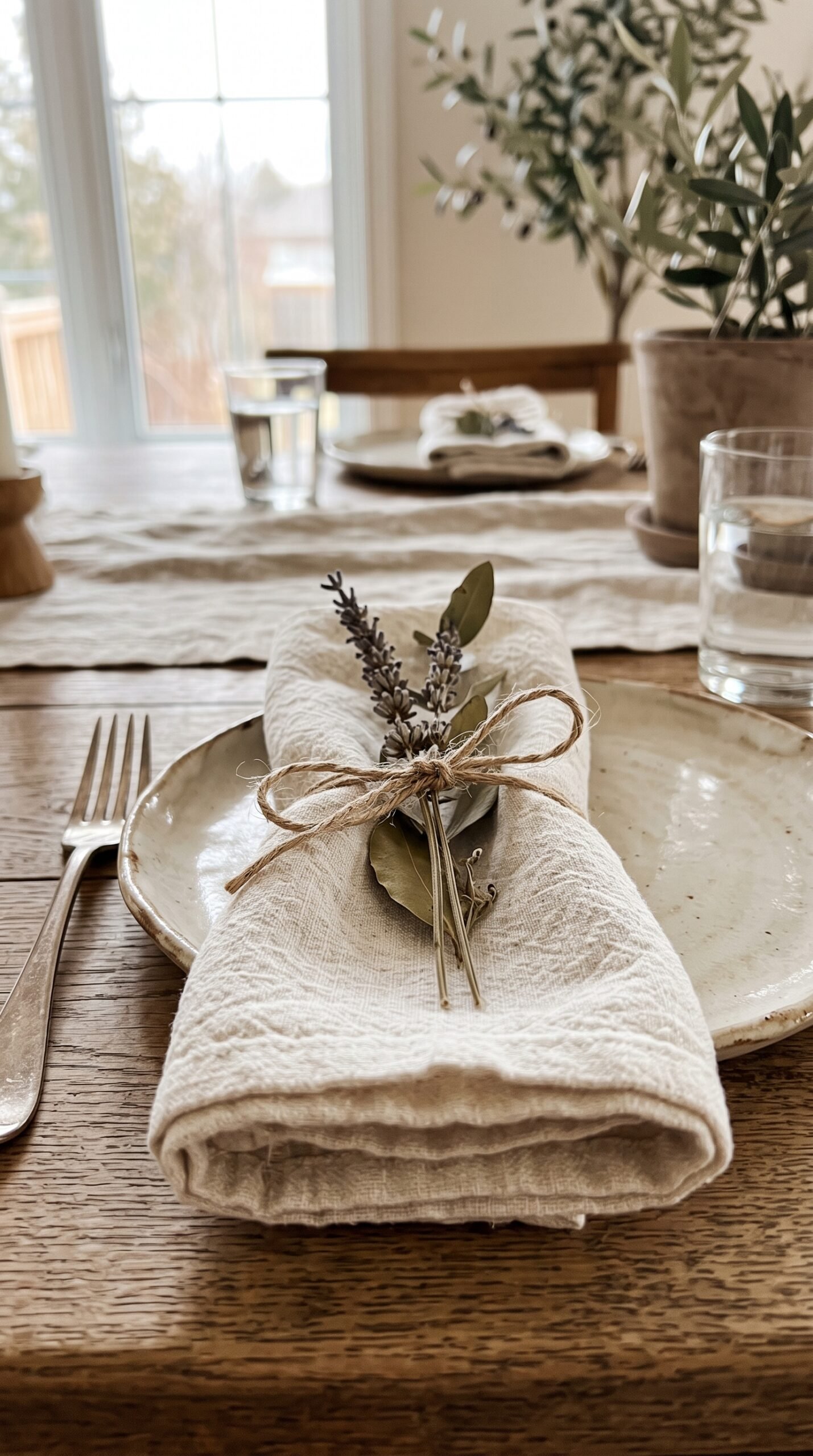 napkin tied with a dried sprig