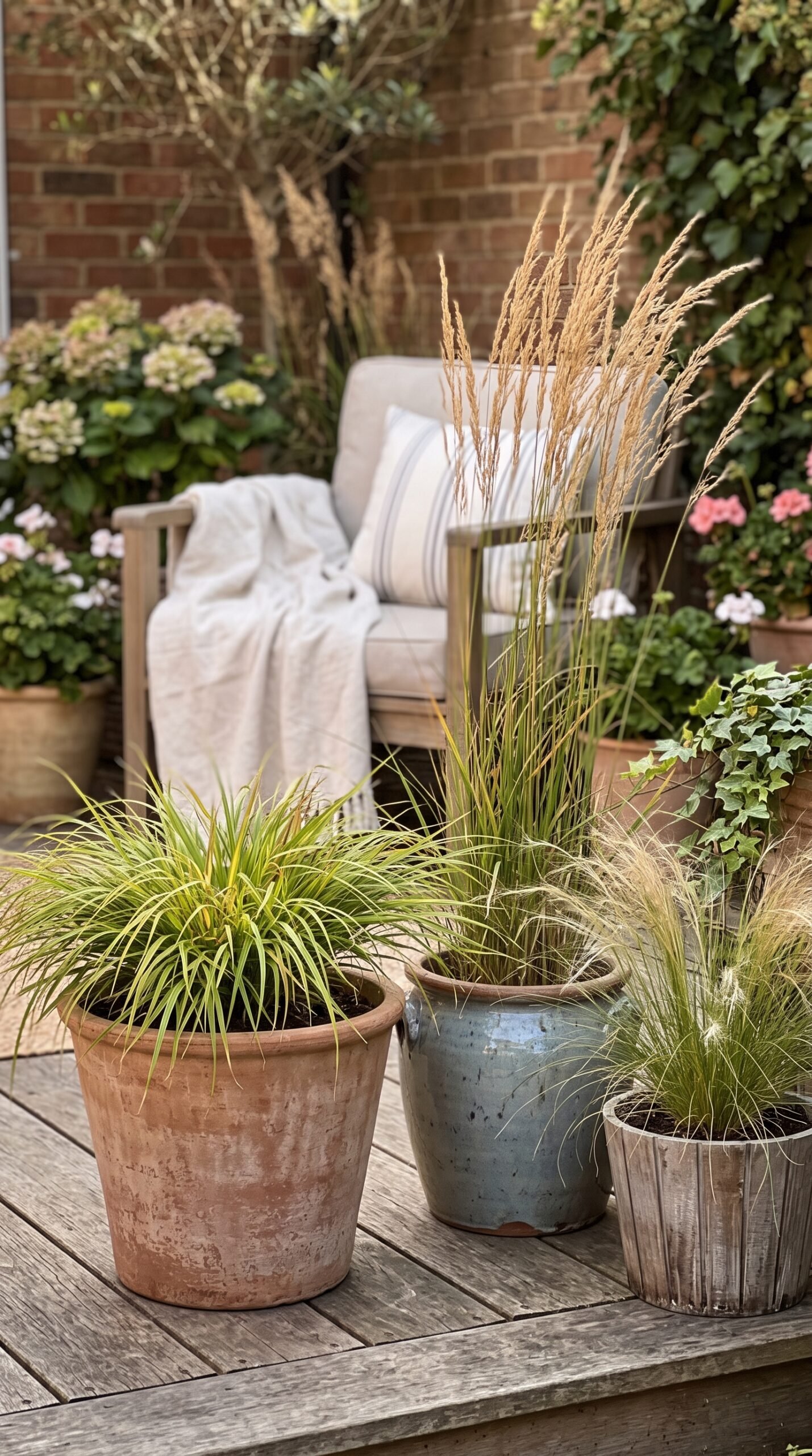 ornamental grasses in outdoor pots