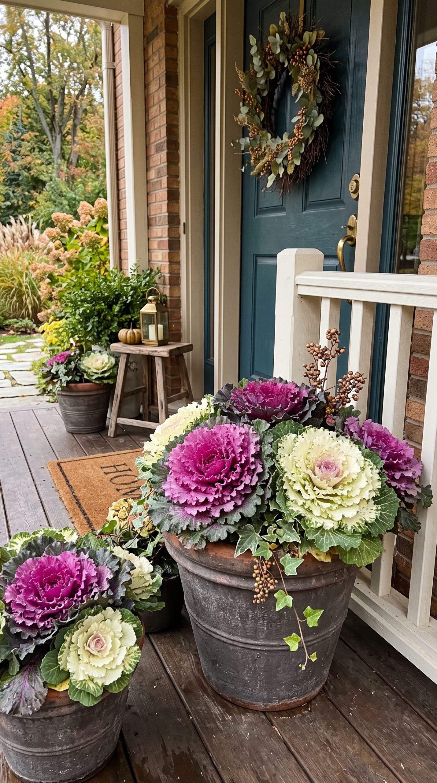 ornamental kale in porch planters