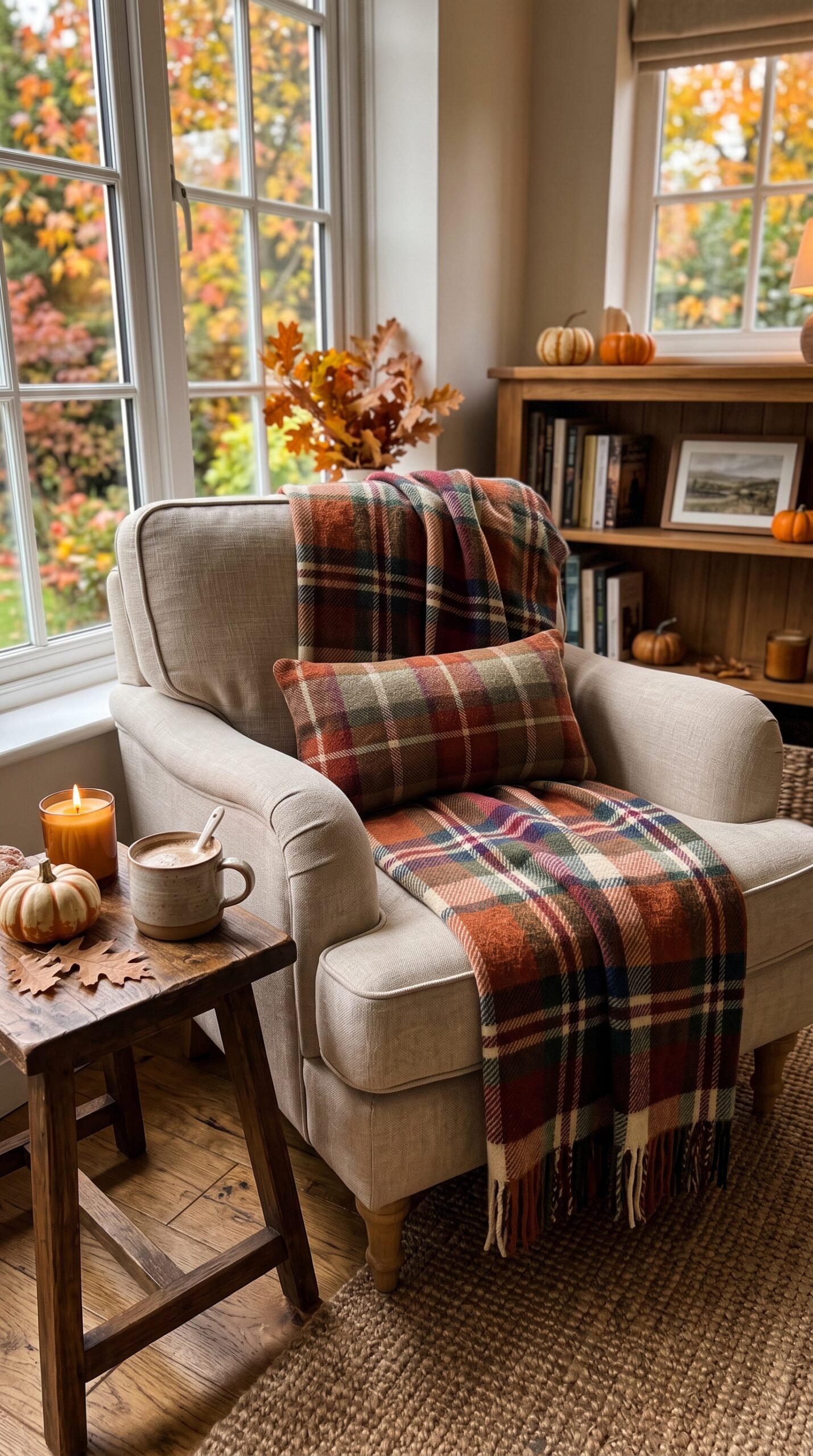 plaid accents in a fall home