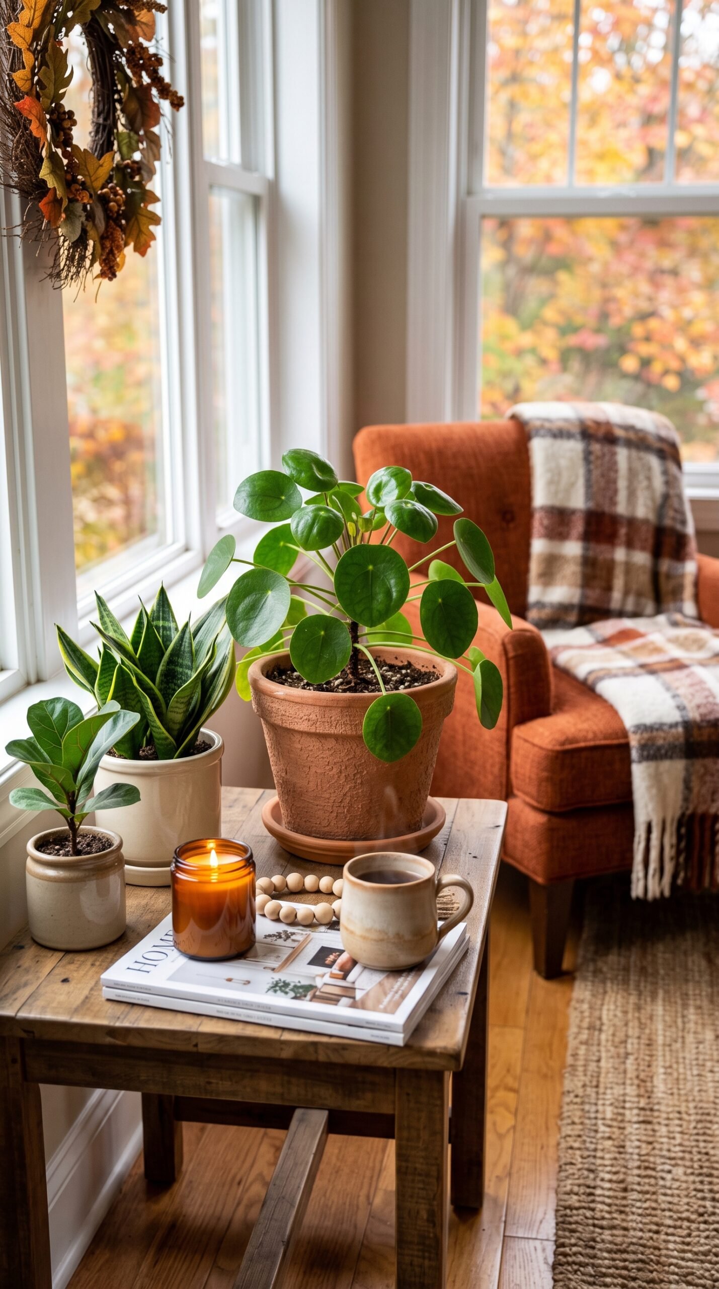 potted greenery in a fall home