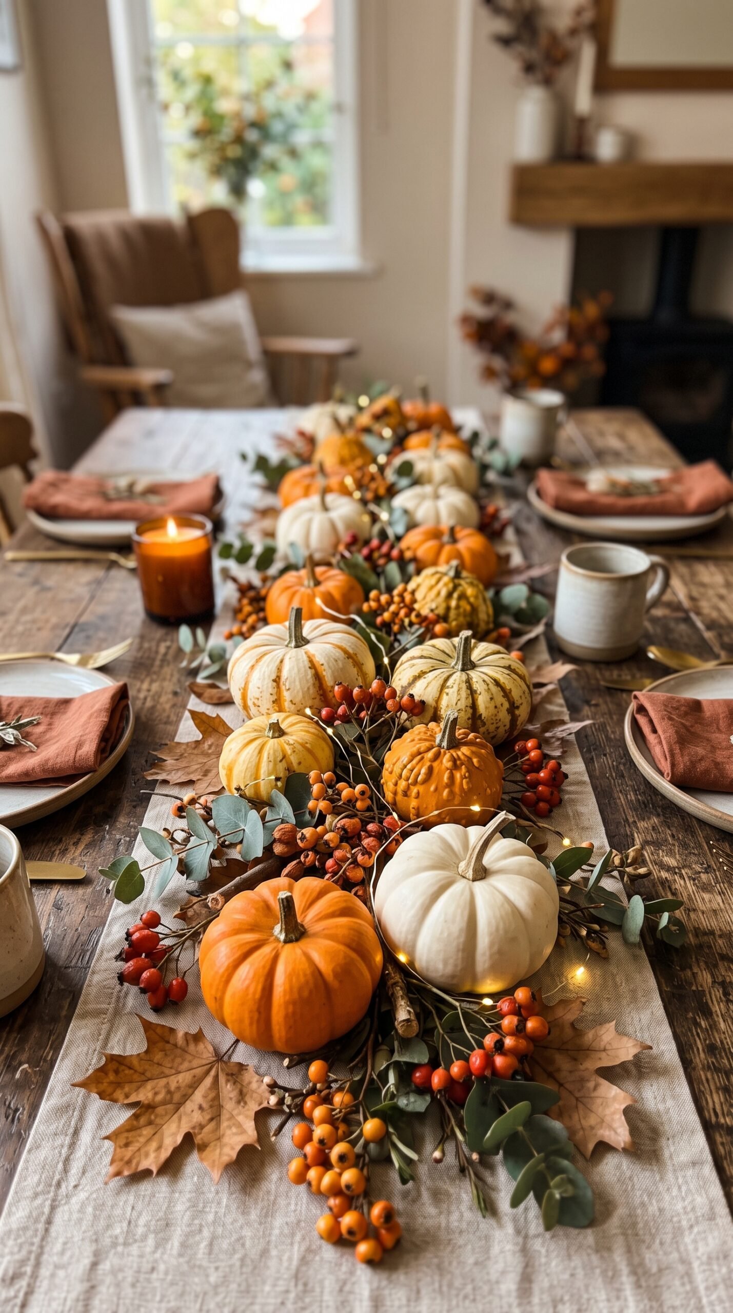 low pumpkin runner down a table center