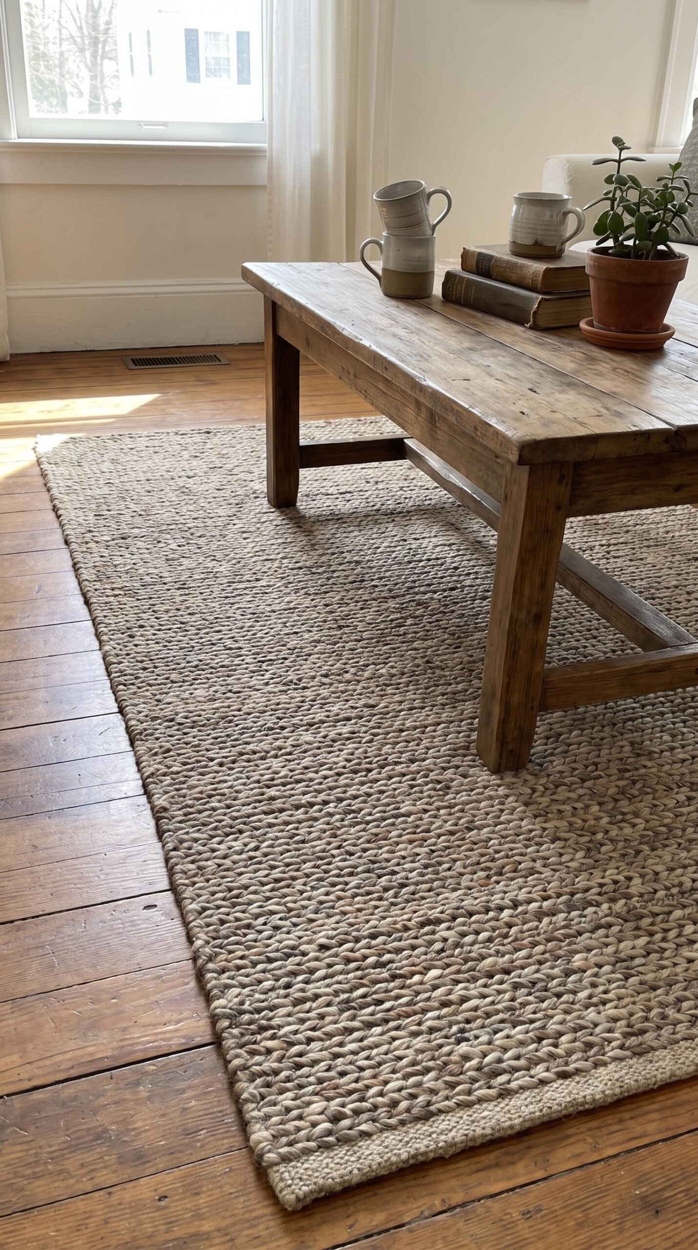 textured runner under coffee table decor