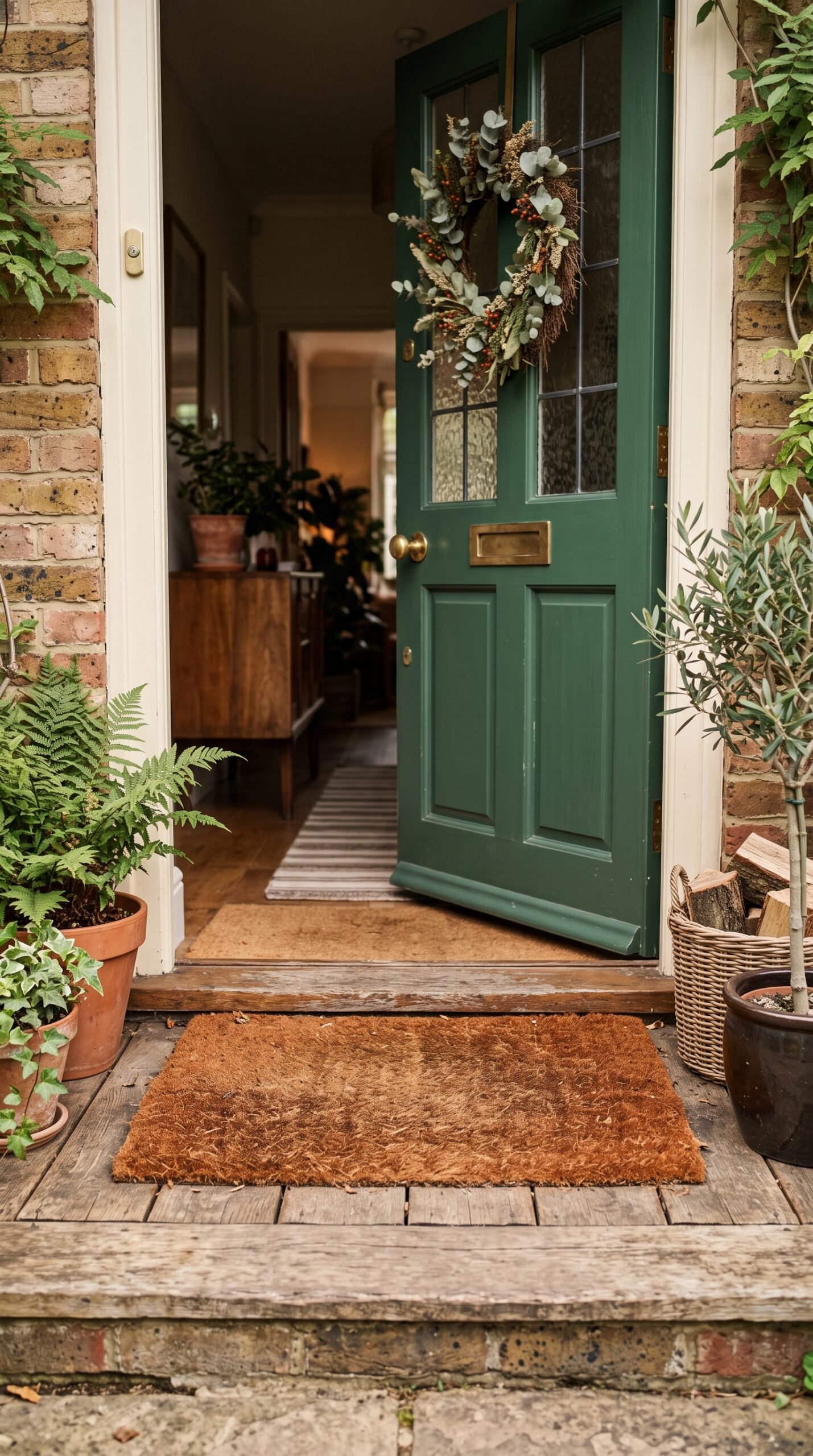 rust colored welcome mat at a front door