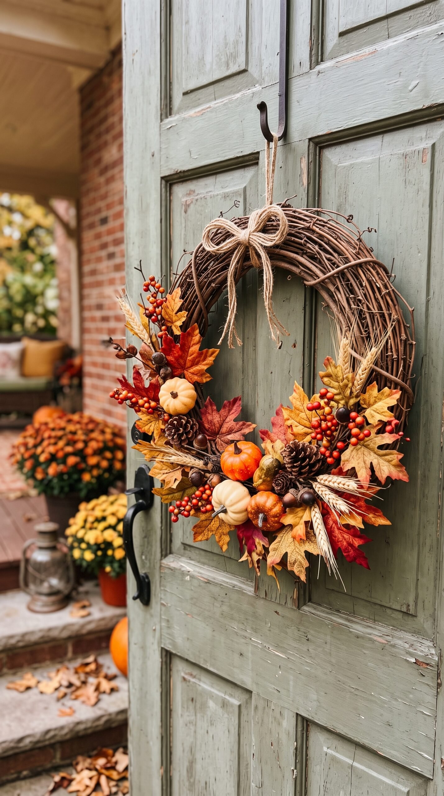 rustic grapevine wreath with fall accents