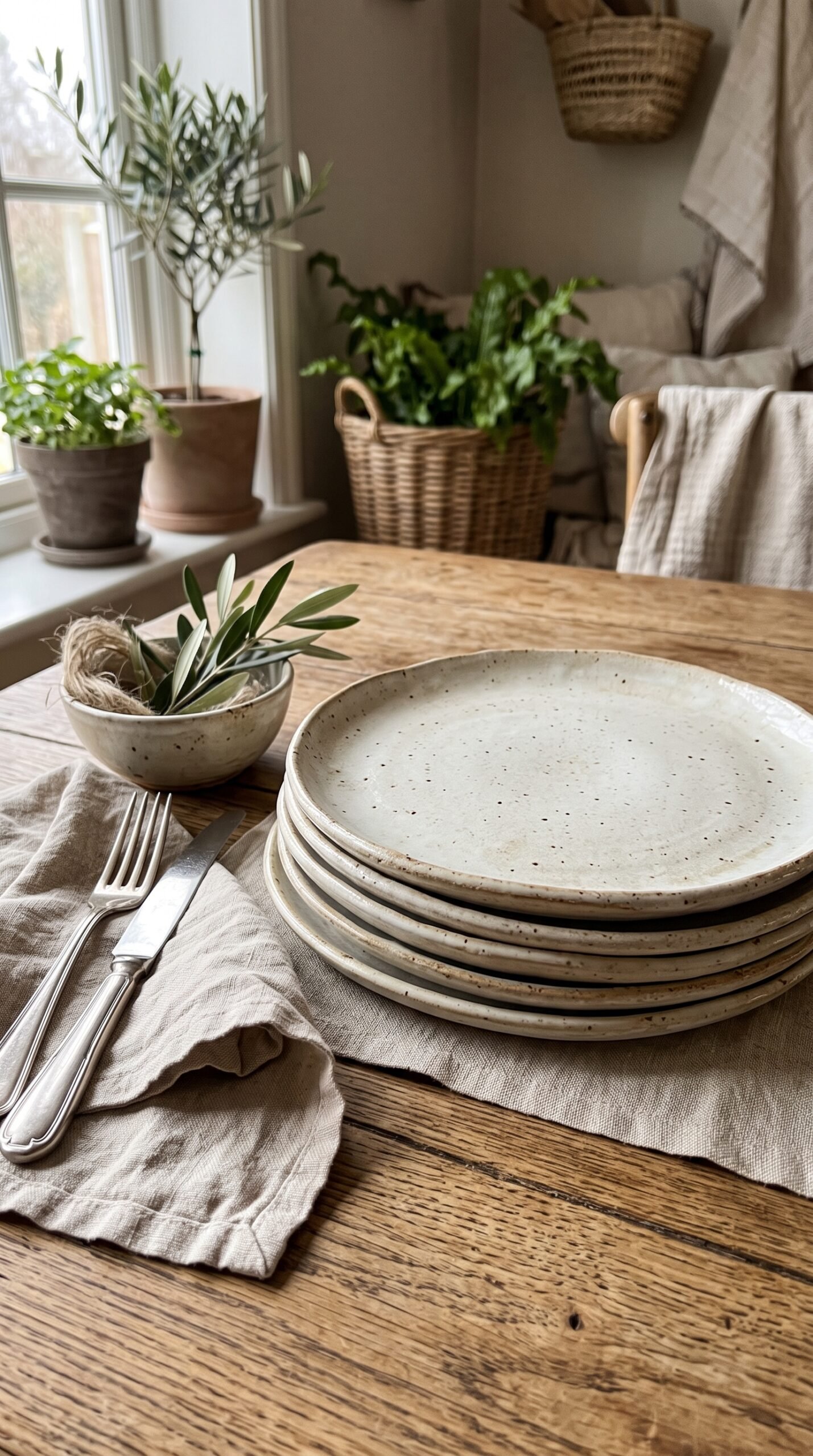 neutral stoneware plates on a table