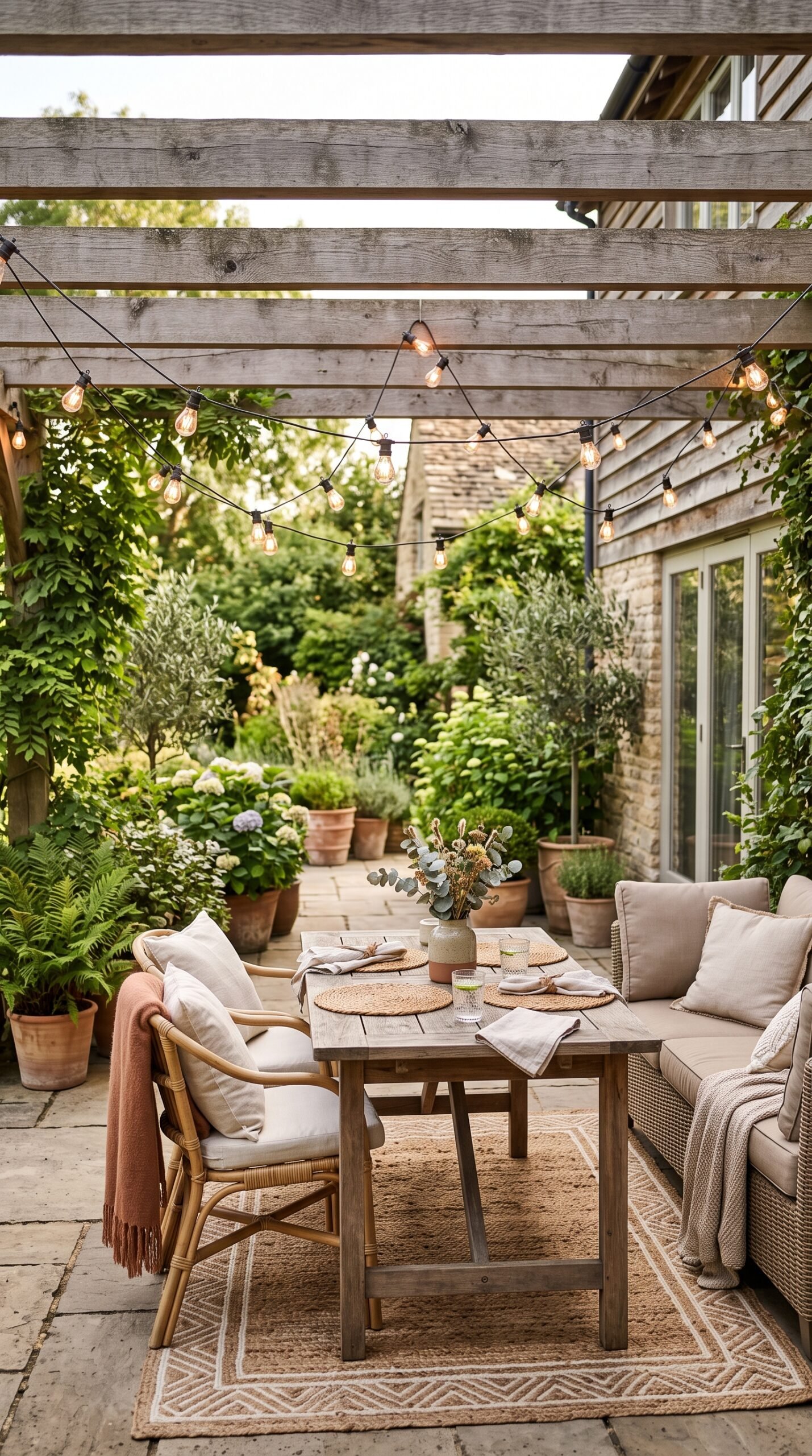 cluster of outdoor lanterns on a patio