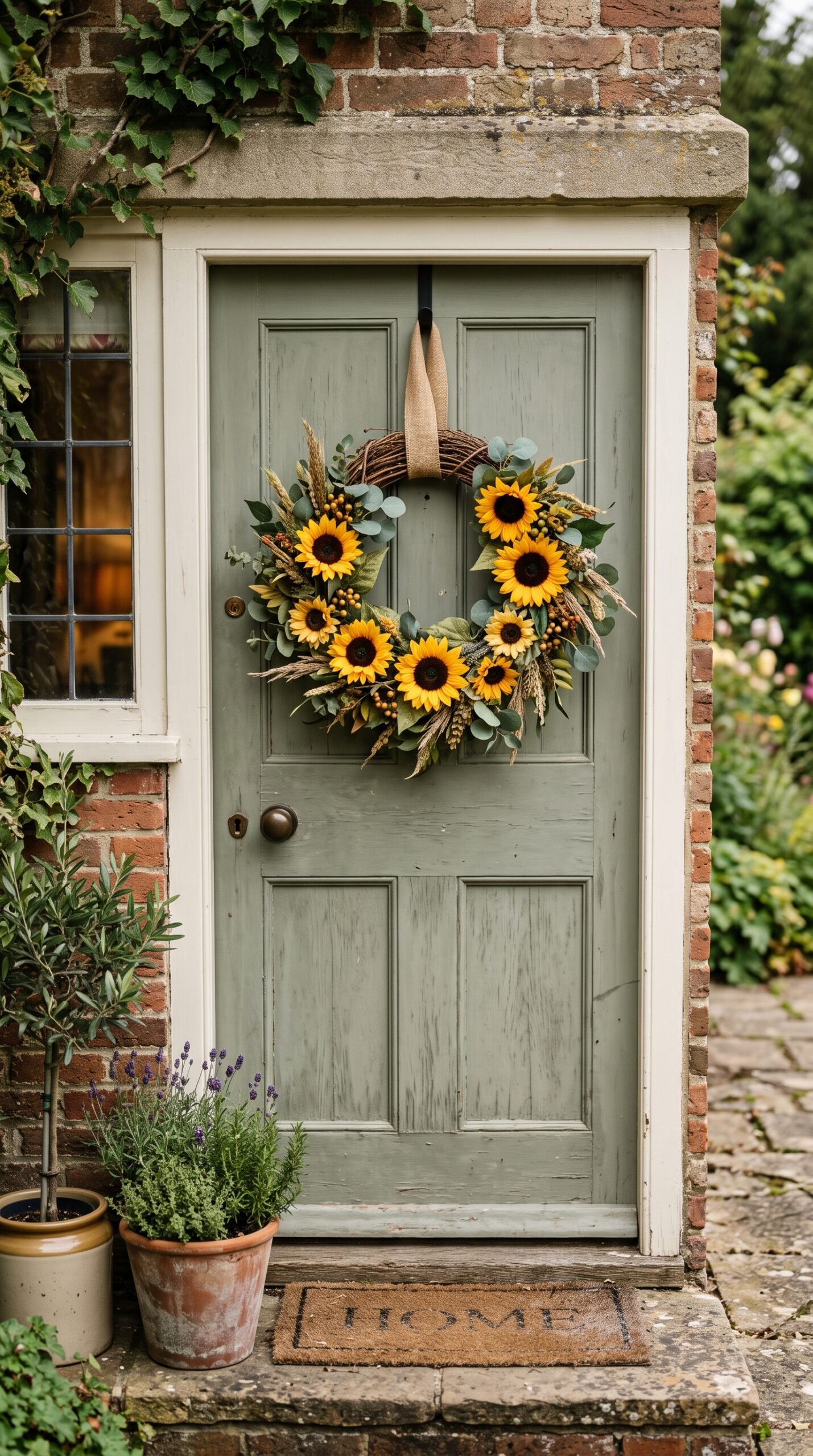 sunflower wreath on a door