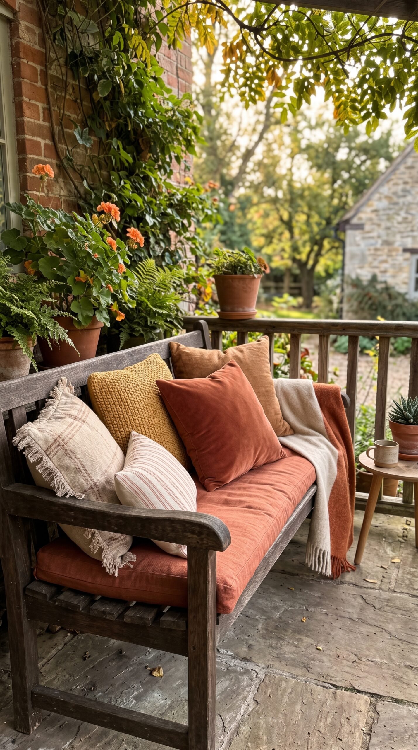 warm toned porch cushions