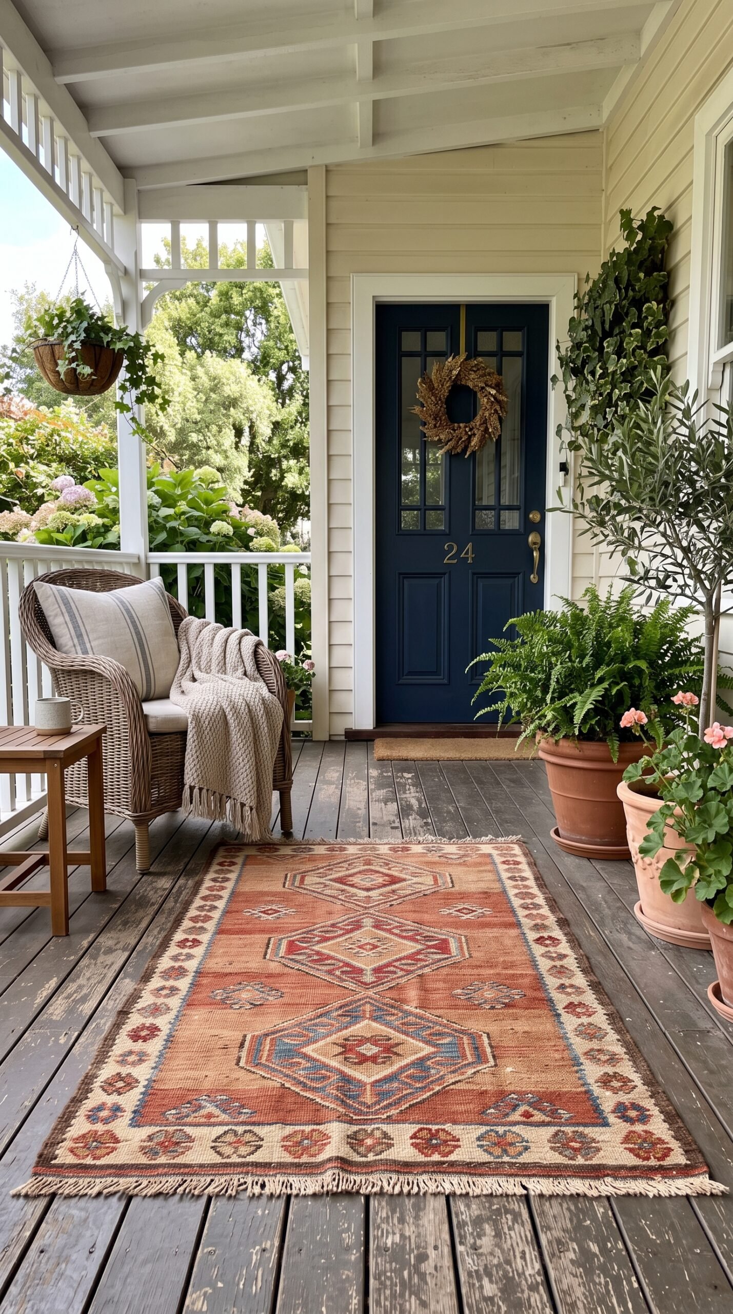 warm toned rug on a front porch