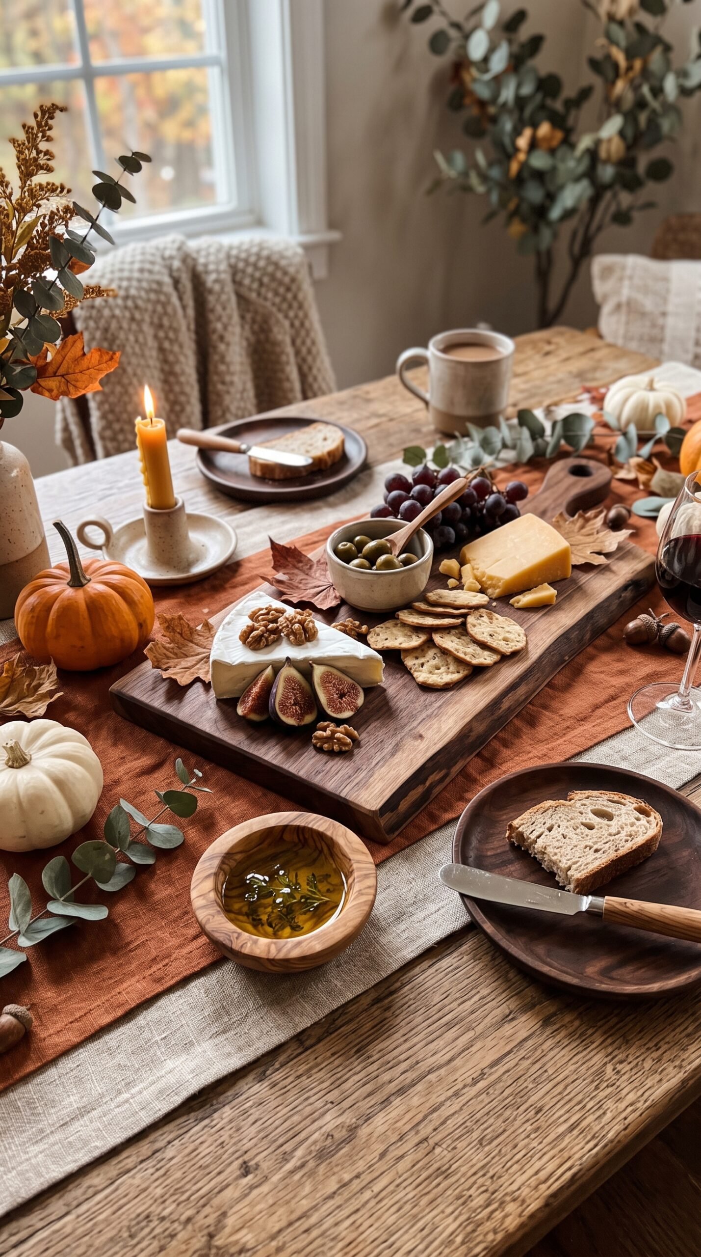 wood serving pieces on a fall table