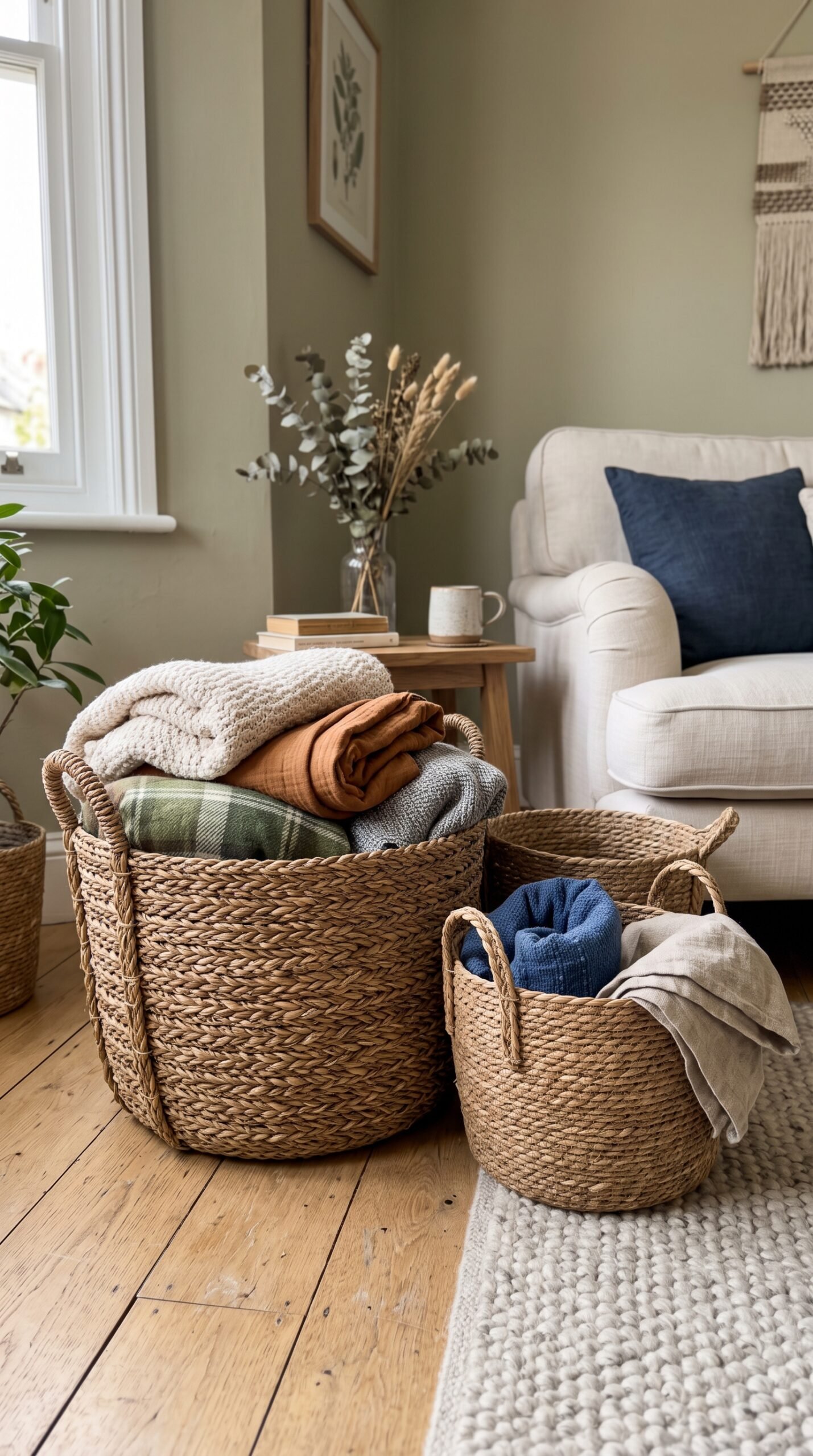 woven baskets for blanket storage